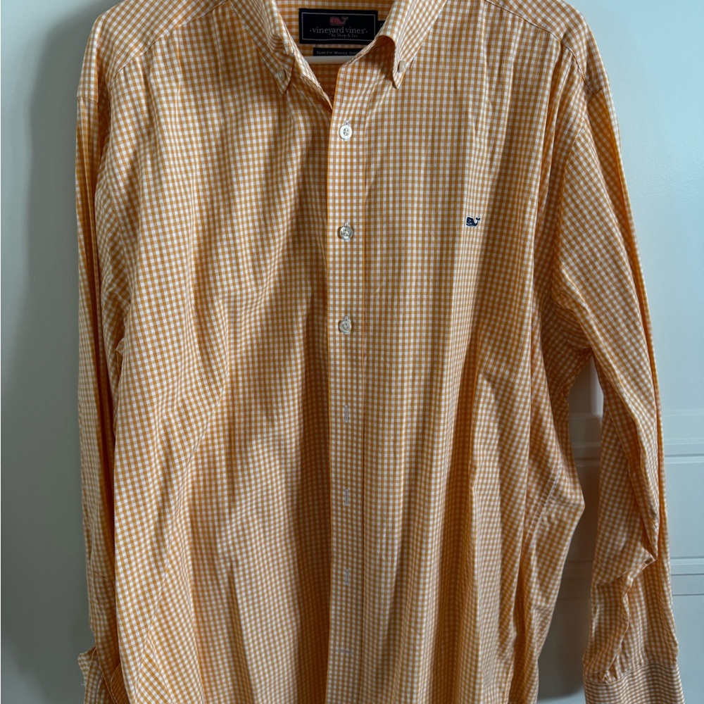 Vineyard Vines Orange Checkered Button Down Shirt